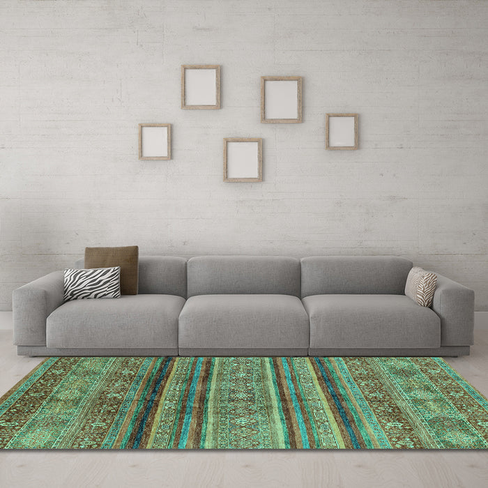 Machine Washable Southwestern Turquoise Country Area Rugs in a Living Room,, wshabs3727turq