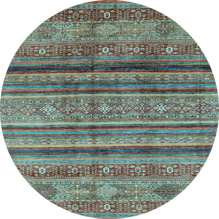 Round Machine Washable Southwestern Light Blue Country Rug, wshabs3727lblu