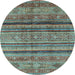 Round Machine Washable Southwestern Light Blue Country Rug, wshabs3727lblu