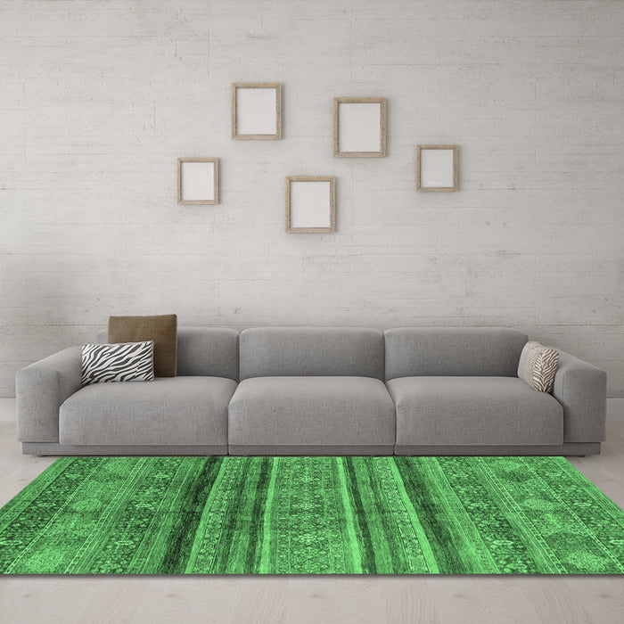 Machine Washable Southwestern Emerald Green Country Area Rugs in a Living Room,, wshabs3727emgrn