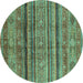 Round Machine Washable Southwestern Turquoise Country Area Rugs, wshabs3727turq