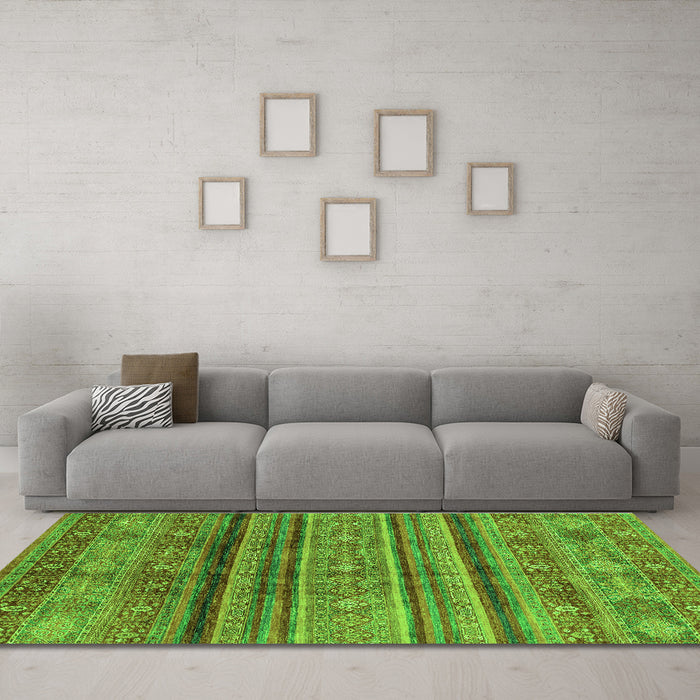 Machine Washable Southwestern Green Country Area Rugs in a Living Room,, wshabs3727grn