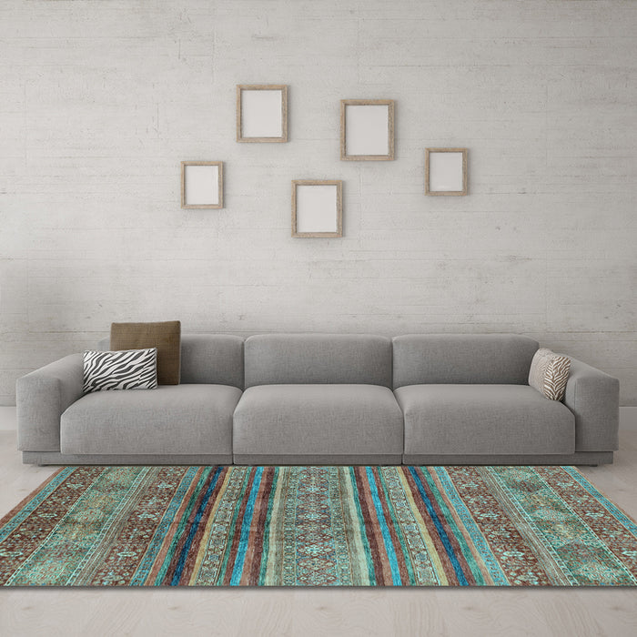 Machine Washable Southwestern Light Blue Country Rug in a Living Room, wshabs3727lblu