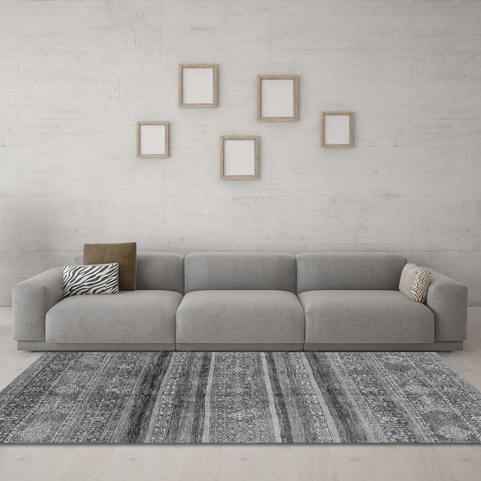 Machine Washable Southwestern Gray Country Rug in a Living Room,, wshabs3727gry
