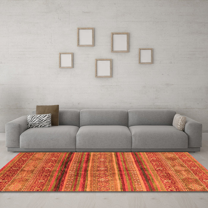Machine Washable Southwestern Orange Country Area Rugs in a Living Room, wshabs3727org