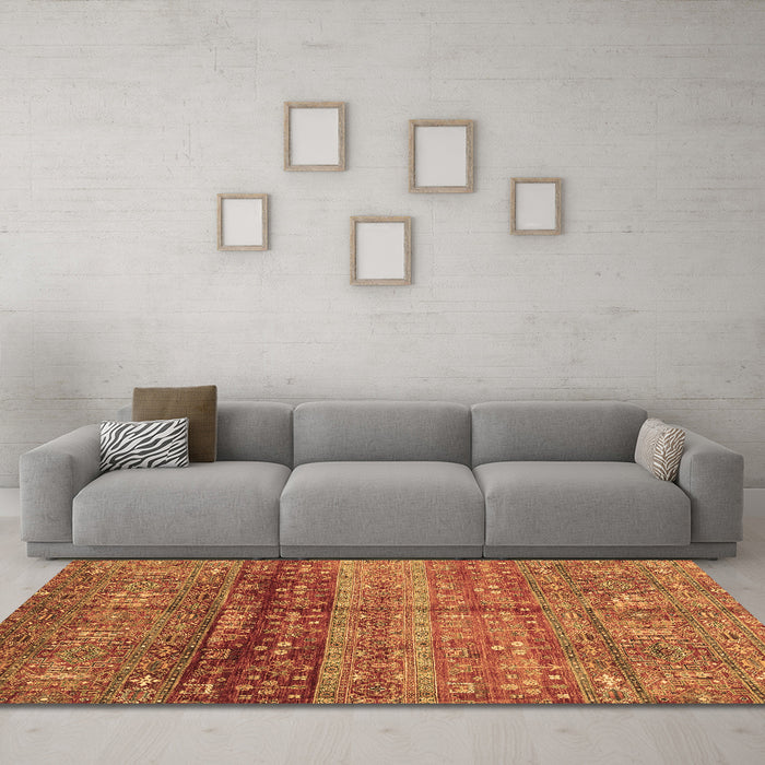 Machine Washable Abstract Brown Modern Rug in a Living Room,, wshabs3728brn