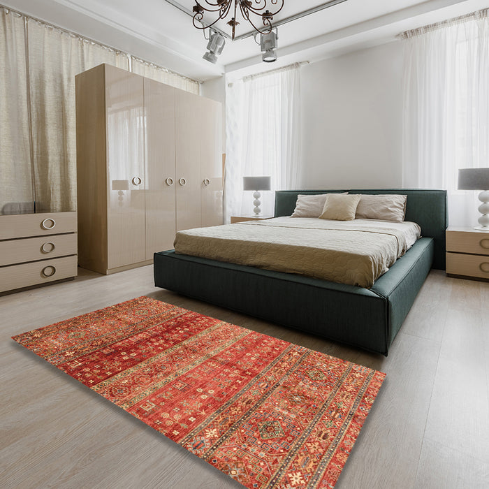 Abstract Orange Modern Rug in a Bedroom, abs3728