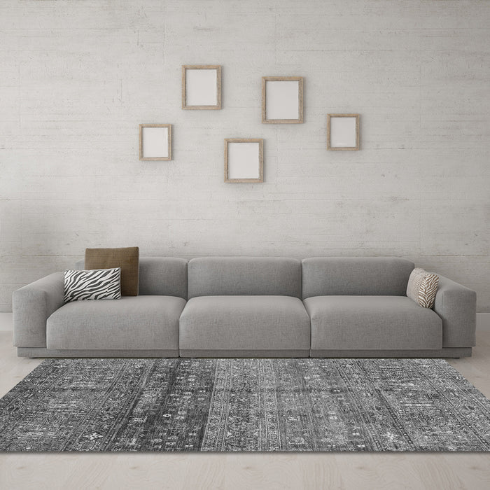 Machine Washable Abstract Gray Modern Rug in a Living Room,, wshabs3728gry