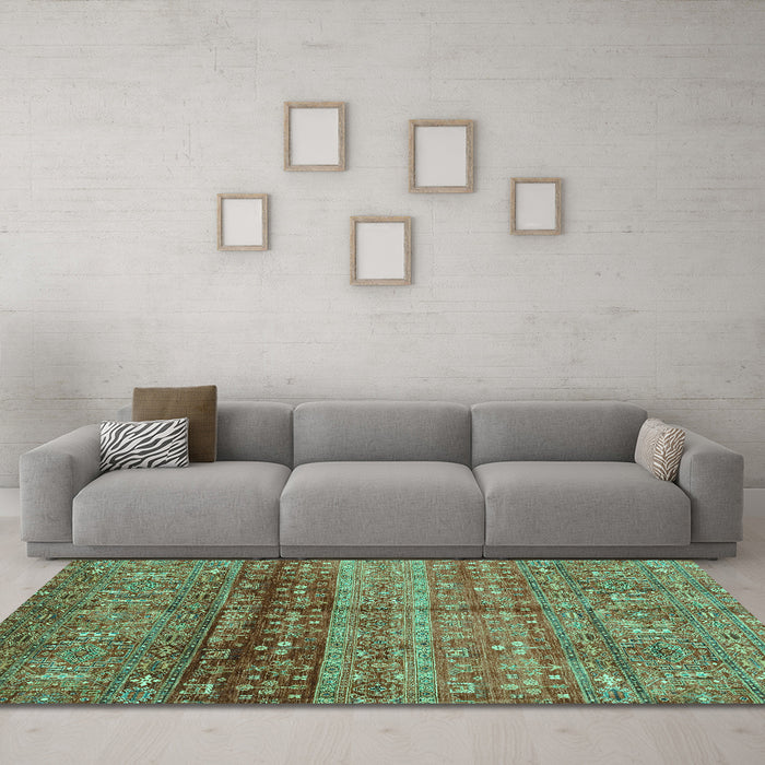 Machine Washable Abstract Turquoise Modern Area Rugs in a Living Room,, wshabs3728turq