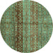 Round Abstract Turquoise Modern Rug, abs3728turq