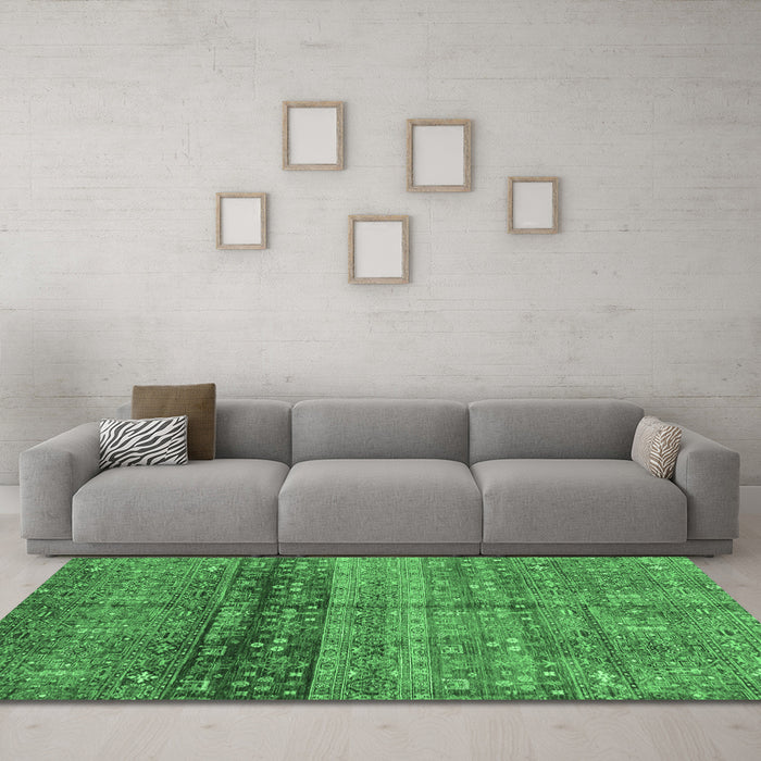 Machine Washable Abstract Emerald Green Modern Area Rugs in a Living Room,, wshabs3728emgrn