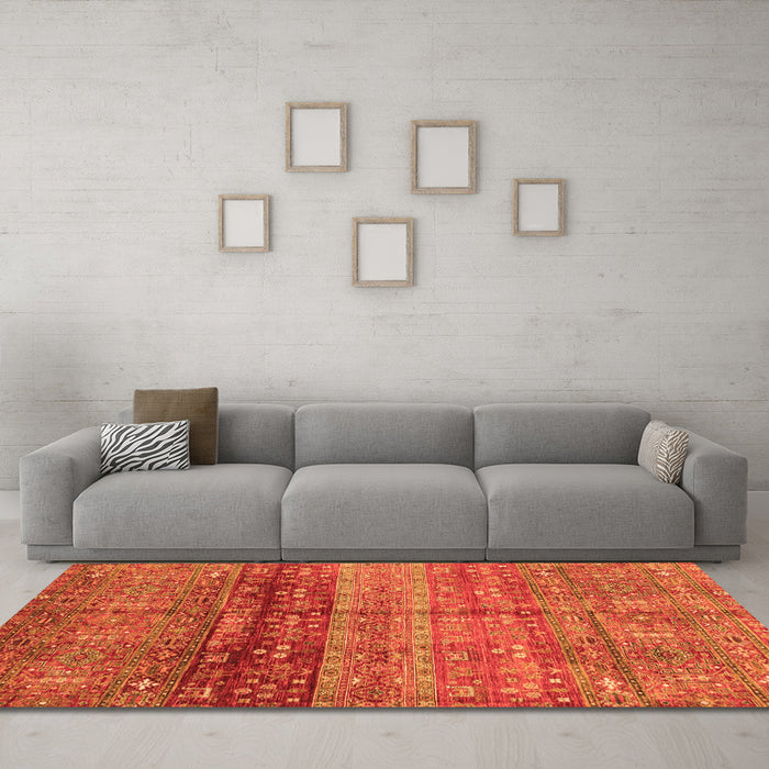 Machine Washable Abstract Orange Modern Area Rugs in a Living Room, wshabs3728org