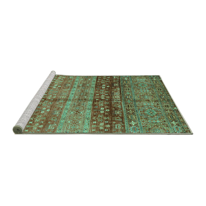 Sideview of Machine Washable Abstract Turquoise Modern Area Rugs, wshabs3728turq