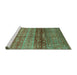 Sideview of Machine Washable Abstract Turquoise Modern Area Rugs, wshabs3728turq