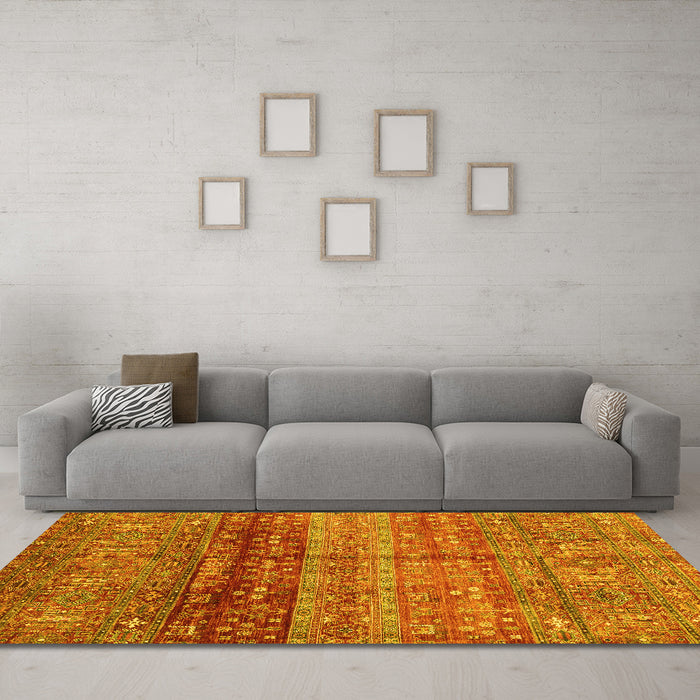 Machine Washable Abstract Yellow Modern Rug in a Living Room, wshabs3728yw