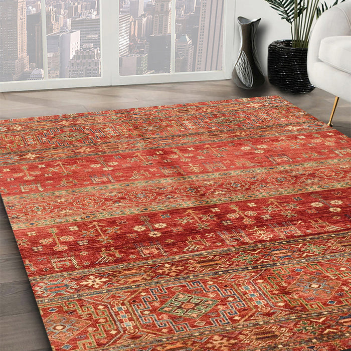Machine Washable Abstract Orange Rug in a Family Room, wshabs3728