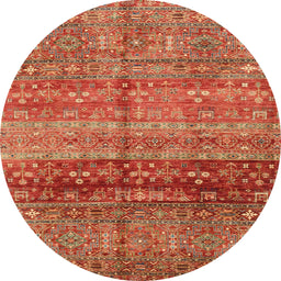 Round Machine Washable Abstract Orange Rug, wshabs3728