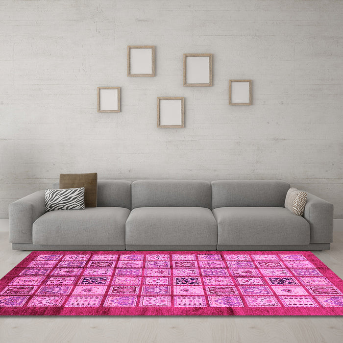 Machine Washable Abstract Pink Modern Rug in a Living Room, wshabs3729pnk