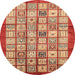 Round Machine Washable Abstract Red Rug, wshabs3729