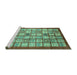 Sideview of Machine Washable Abstract Turquoise Modern Area Rugs, wshabs3729turq