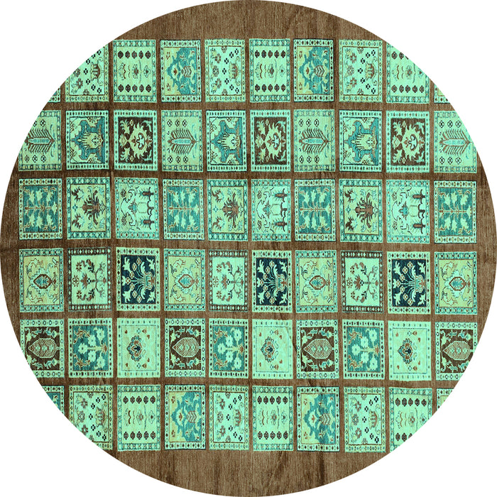 Round Abstract Turquoise Modern Rug, abs3729turq
