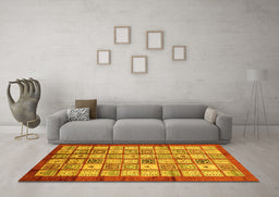 Machine Washable Abstract Yellow Modern Rug in a Living Room, wshabs3729yw