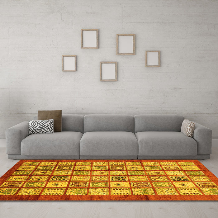 Machine Washable Abstract Yellow Modern Rug in a Living Room, wshabs3729yw