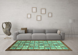Machine Washable Abstract Turquoise Modern Area Rugs in a Living Room,, wshabs3729turq