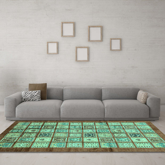 Machine Washable Abstract Turquoise Modern Area Rugs in a Living Room,, wshabs3729turq