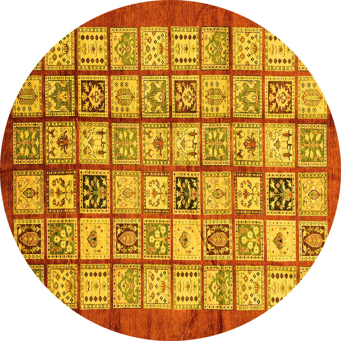 Round Abstract Yellow Modern Rug, abs3729yw