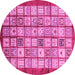 Round Machine Washable Abstract Pink Modern Rug, wshabs3729pnk