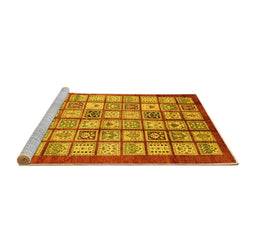 Sideview of Machine Washable Abstract Yellow Modern Rug, wshabs3729yw