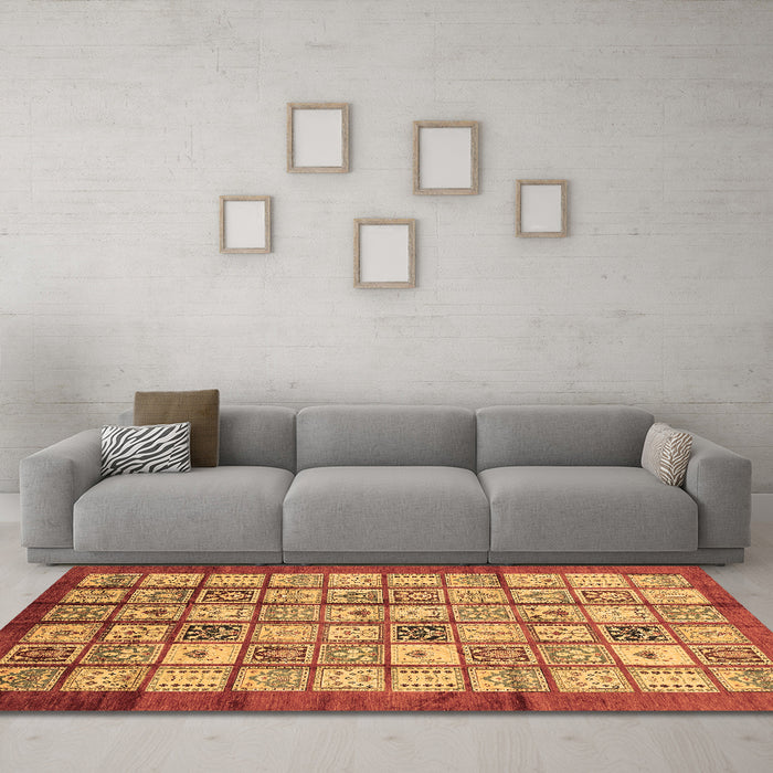 Machine Washable Abstract Brown Modern Rug in a Living Room,, wshabs3729brn