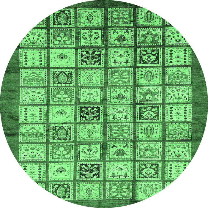 Round Abstract Emerald Green Modern Rug, abs3729emgrn