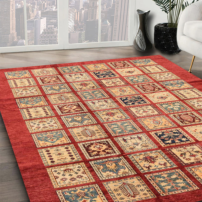 Machine Washable Abstract Red Rug in a Family Room, wshabs3729