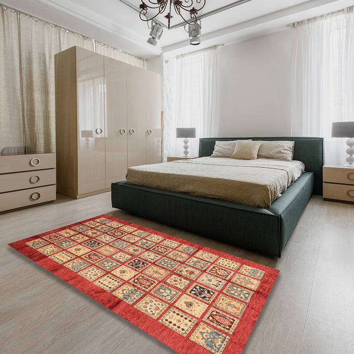Machine Washable Abstract Red Rug in a Bedroom, wshabs3729