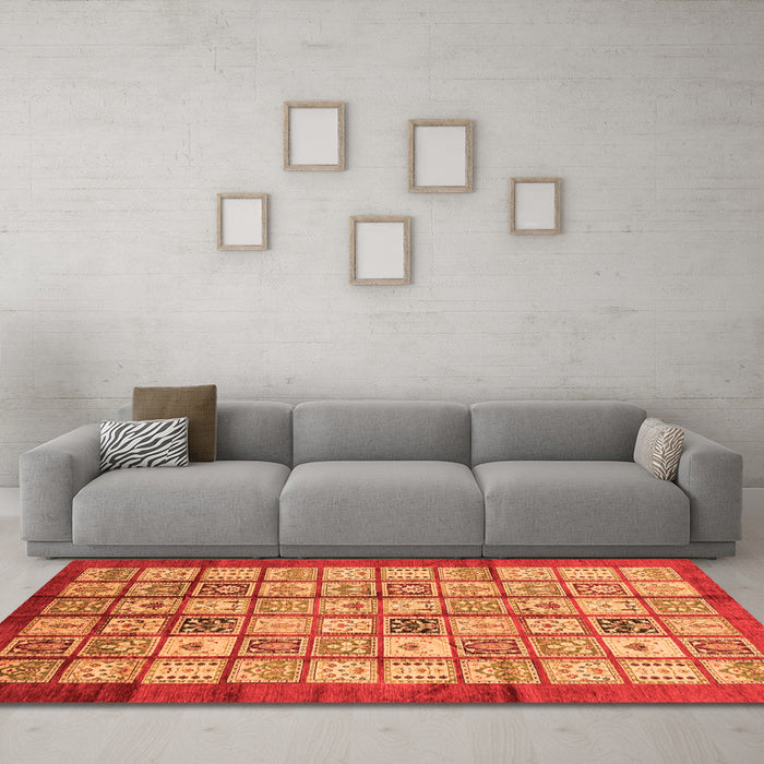 Machine Washable Abstract Orange Modern Area Rugs in a Living Room, wshabs3729org