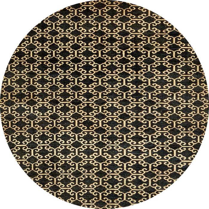Round Machine Washable Abstract Brass Green Rug, wshabs372
