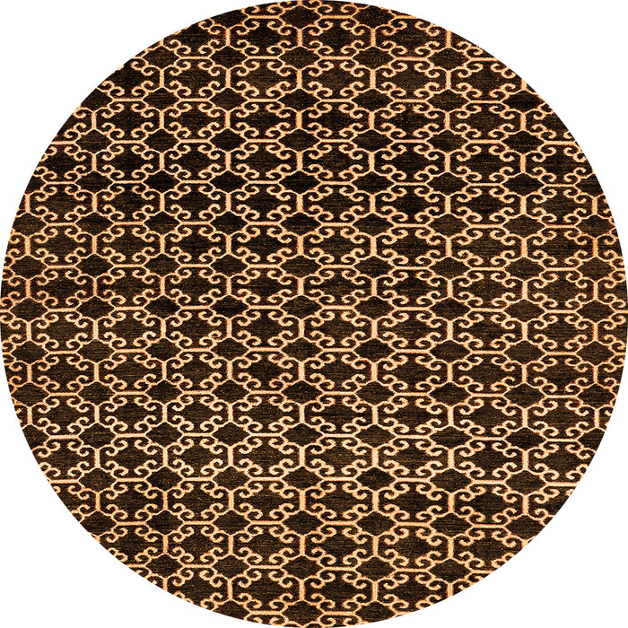 Round Machine Washable Abstract Orange Modern Area Rugs, wshabs372org