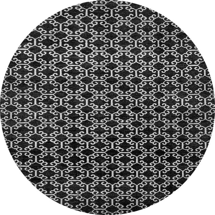 Round Machine Washable Abstract Gray Modern Rug, wshabs372gry