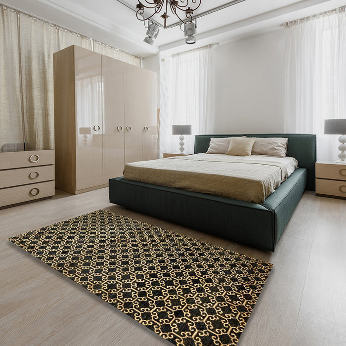 Machine Washable Abstract Brass Green Rug in a Bedroom, wshabs372