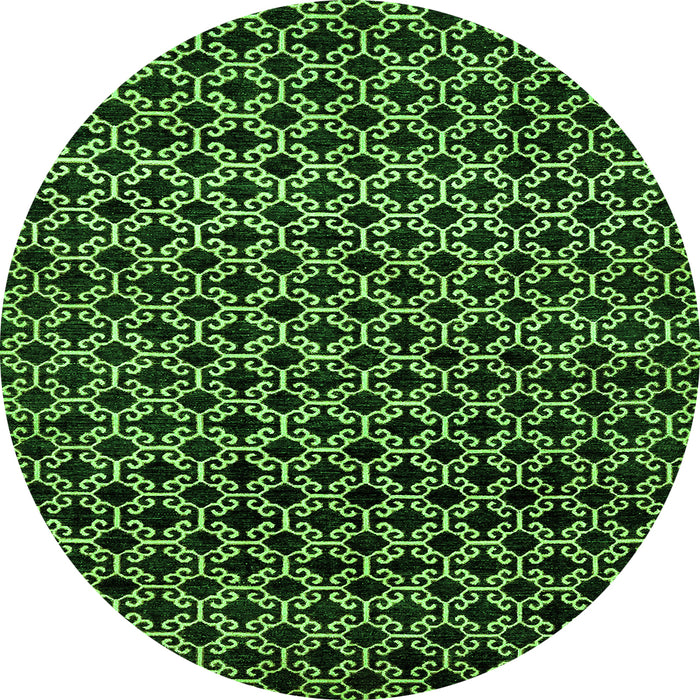 Round Machine Washable Abstract Green Modern Area Rugs, wshabs372grn