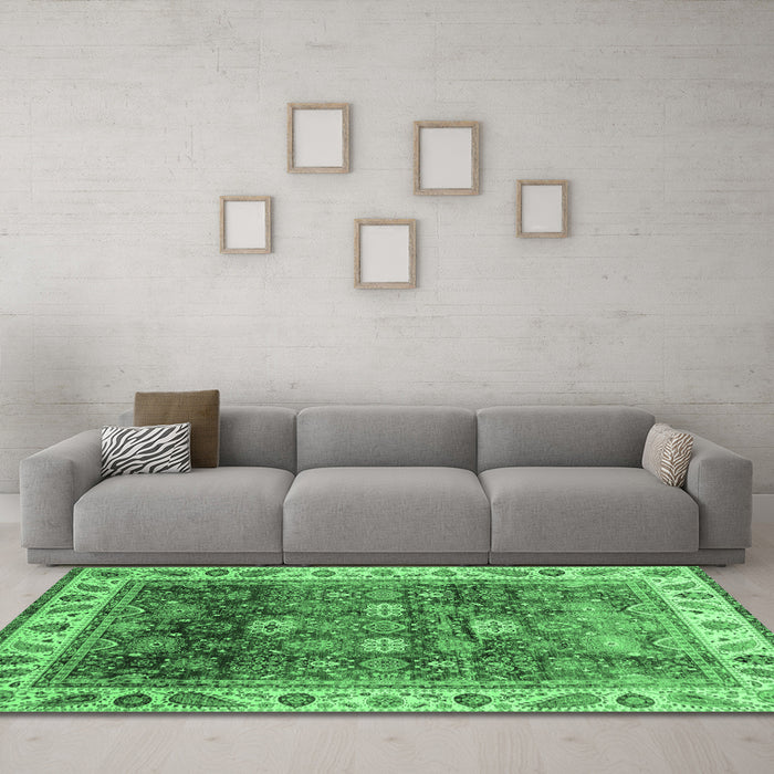 Machine Washable Abstract Emerald Green Modern Area Rugs in a Living Room,, wshabs3730emgrn