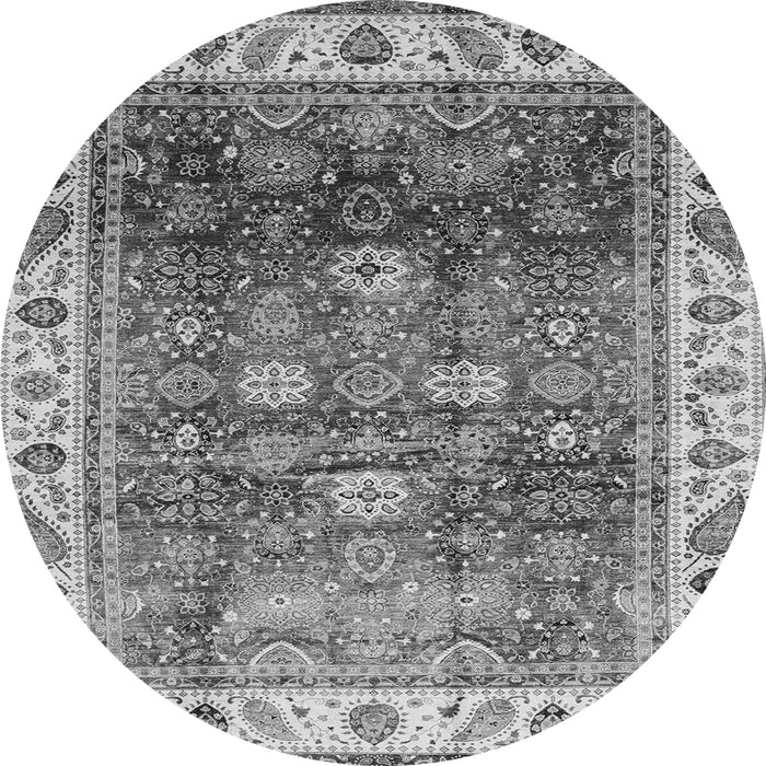 Round Machine Washable Abstract Gray Modern Rug, wshabs3730gry