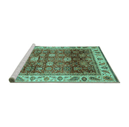 Sideview of Machine Washable Abstract Turquoise Modern Area Rugs, wshabs3730turq