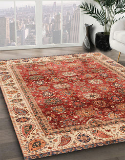 Machine Washable Abstract Red Rug in a Family Room, wshabs3730