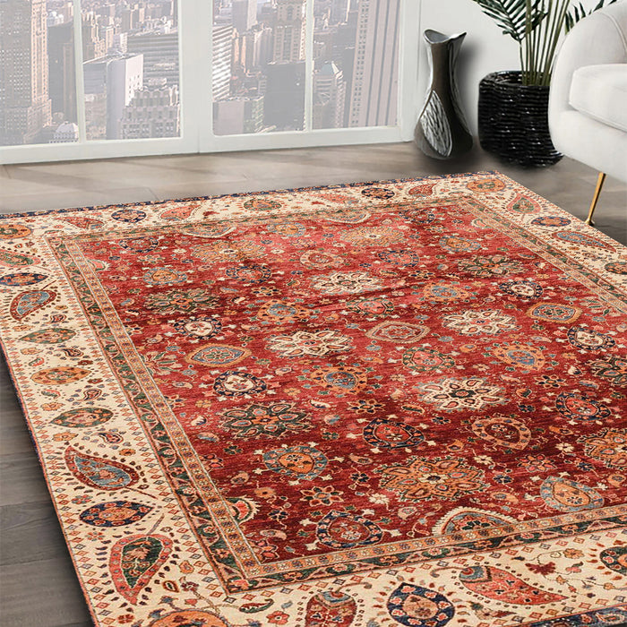 Abstract Red Modern Rug in Family Room, abs3730