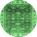 Round Abstract Emerald Green Modern Rug, abs3730emgrn