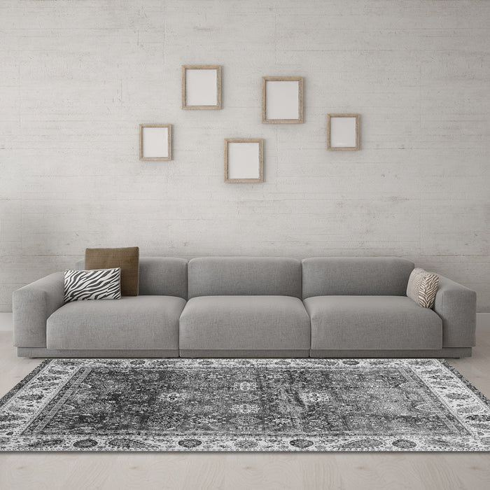 Machine Washable Abstract Gray Modern Rug in a Living Room,, wshabs3730gry
