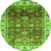 Round Machine Washable Abstract Green Modern Area Rugs, wshabs3730grn